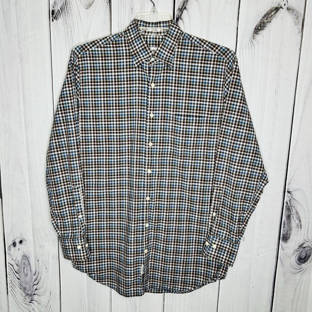 PETER MILLAR Size M Mens Blue Brown Plaid Lightweight Cotton Button Down Shirt